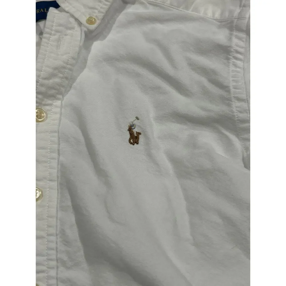 Polo Ralph Lauren Boys White Iconic Oxford Button Down Shirt Size 8 S Pony